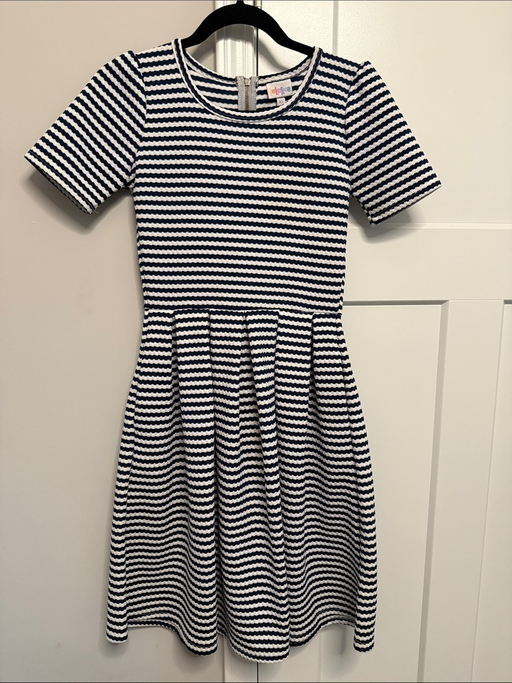 LuLaRoe Navy and White Striped Fit-and-Flare Dress